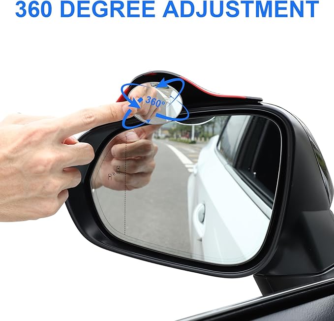 LivTee Blind Spot Mirror with Side Mirror Rain Guard, HD Glass Frameless Convex, Carbon Fiber 2-in-1 Side Mirror Covers Kit with Wide Angle Adjustable Stick for Cars SUV and Trucks, Pack of 2