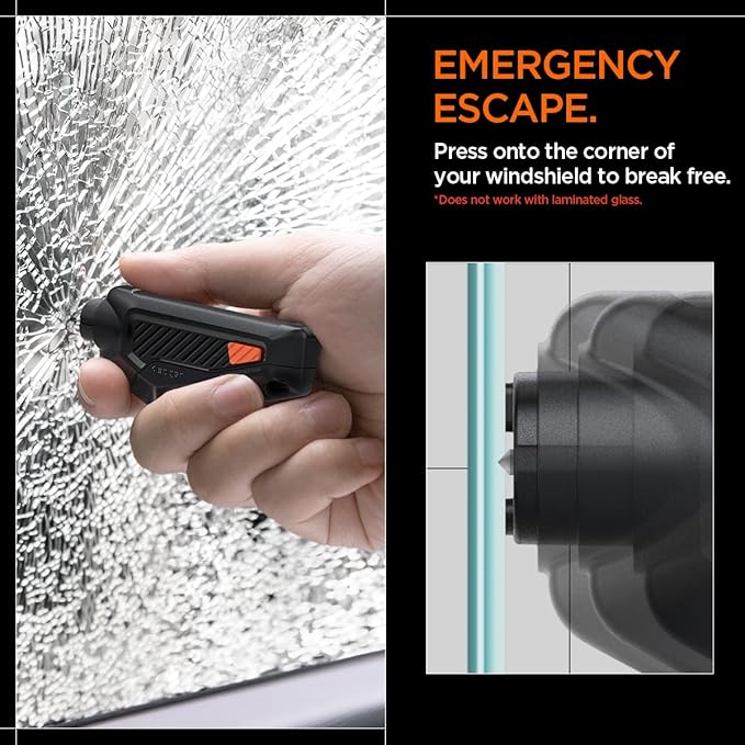 Spigen Life Car Escape Tool Emergency Keychain Hammer Seatbelt Cutter and Window Breaker - Black