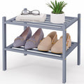 Smiry Small Bamboo Shoe Rack 2-Tier, Stackable Wooden Shoe Organizer for Entryway & Closet, Free Standing Wood Shoe Storage S