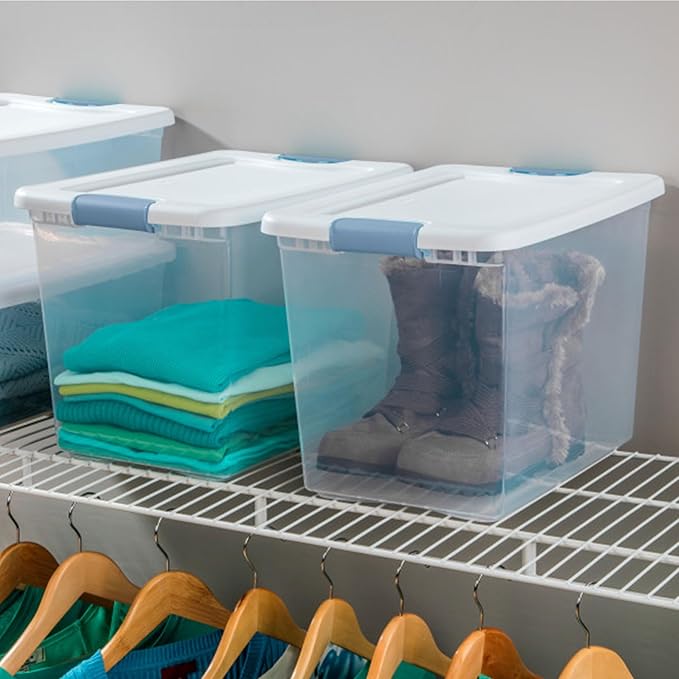 Sterilite 6-Pack Latching Box, Under Bed Storage Bins with Lids, Clear Plastic, 25 Quart - Heavy-Duty Organizing Containers f