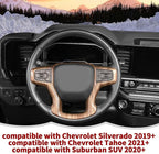 Steering Wheel Trim Cover Frame Decoration Interior Accessories Compatible with Chevrolet Silverado 2019-2023,for Chevrolet Tahoe 2021-2023,for Suburban SUV 2020-2023,Wood grain