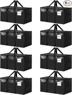8 Pack Extra Large Heavy Duty Moving Bags, Black Storage Bins with Lids, Reinforced Handles & Heavy-Duty Zippers Moving Boxes