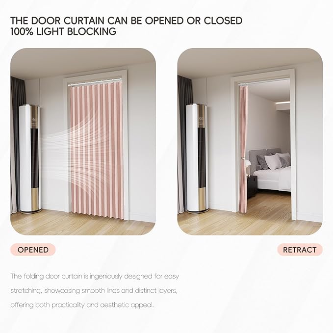Jilron Accordian Door Curtain, 100% Blackout Folding Magnetic Doorway Curtains,Linen Style Closet Doors,for Room Divider,Priv