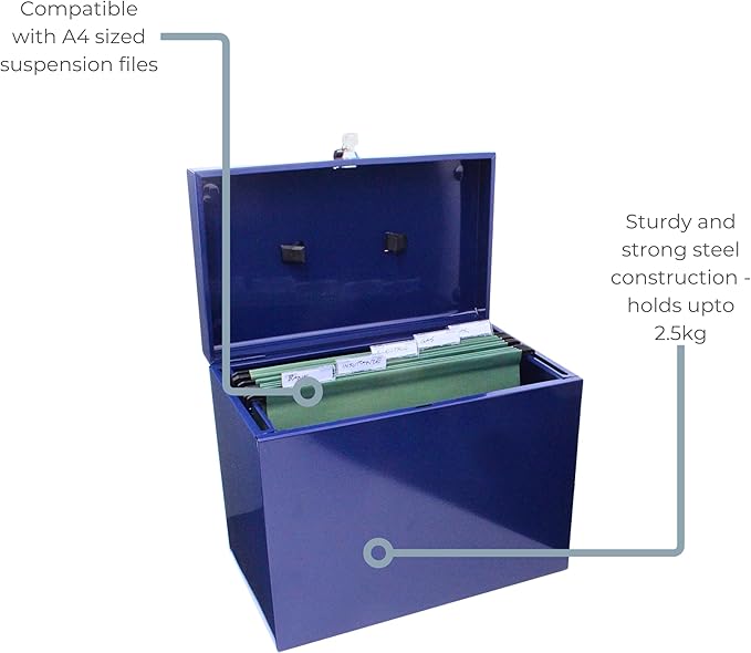 Cathedral Products A4 Steel File Box with Starter Pack of 5 Suspension Files - Blue