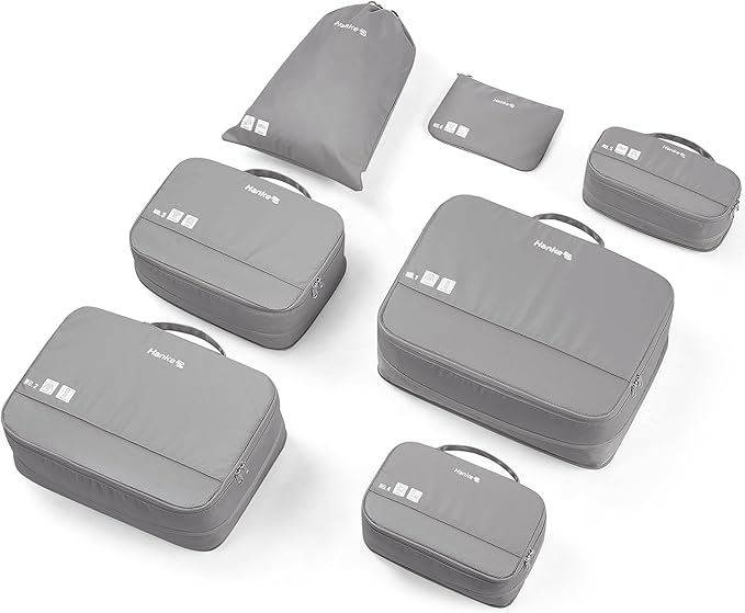 Hanke 7 Set Compression Packing Cubes for Travel, Expandable Large Packing Cubes for Suitcases and Backpack, Luggage Packing 