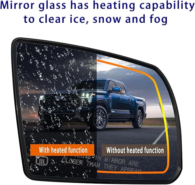 Passenger Side Heated Mirror Glass Replacement For 2008-2017 Toyota Sequoia 2007-2020 Toyota Tundra - for Tundra Sequoia Side Mirror With Rear Holder and Turn Signal