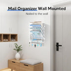 5 Tier Wall File Organizer - Hanging File Organizer with 5 Hooks, Mail Holder Wall Mounted for Papers, Folders, Magazines, Bi