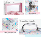 Hododou Girls Jewelry Box Organizer with Drawer & Mirror, Mermaid Tail Style Lockable Storage Case for Kid or Little Girls Je
