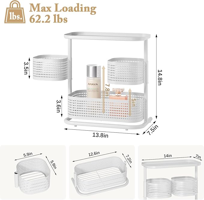 3-Tier Rotating Bathroom Counter Organizer, Vanity Tray for Makeup & Skincare, Countertop Spice Rack Storage, Space-Saving Sh