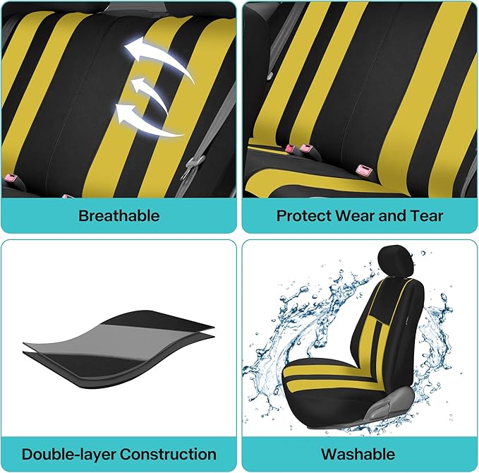 FH Group Car Seat Cover Rear Set Striking Striped Car Seat Covers with Rear Split Bench, Universal Fit Interior Accessories f