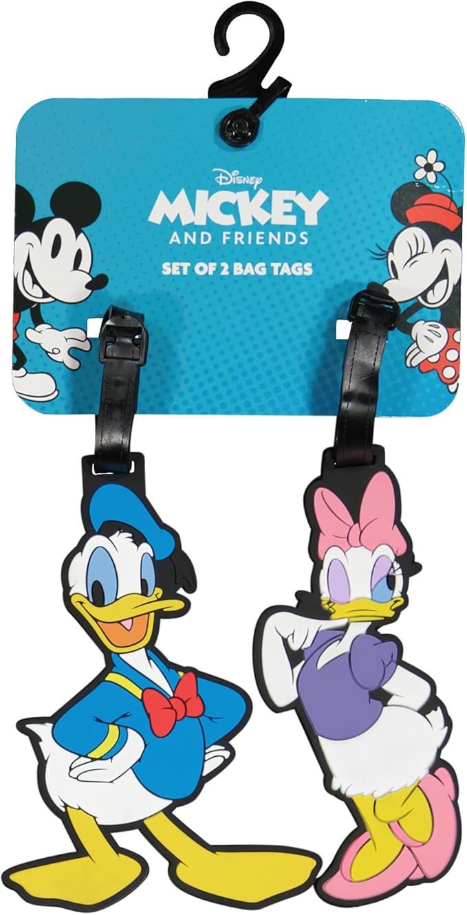 FUL Disney Classic 2-Piece Suitcase ID Tag Set with Adjustable Straps, Donald and Daisy Duck, Multi, One Size