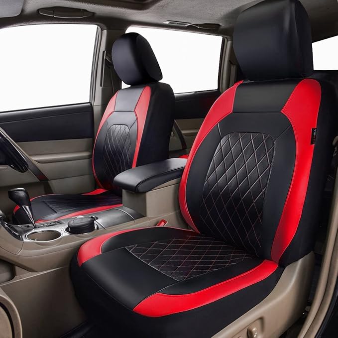 Deluxe Pu Luxury Leather Two Front Car Seat Covers, Waterproof Faux Leather Automotive Seat Covers Airbag Compatible Universa