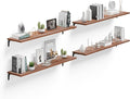 12 Inch Deep Floating Shelves Set of 4, 48 Inch Extra Wide Brown Solid Wood Wall Shelves, 4ft Heavy Duty Farmhouse Wall Mount