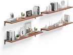 12 Inch Deep Floating Shelves Set of 4, 48 Inch Extra Wide Brown Solid Wood Wall Shelves, 4ft Heavy Duty Farmhouse Wall Mount
