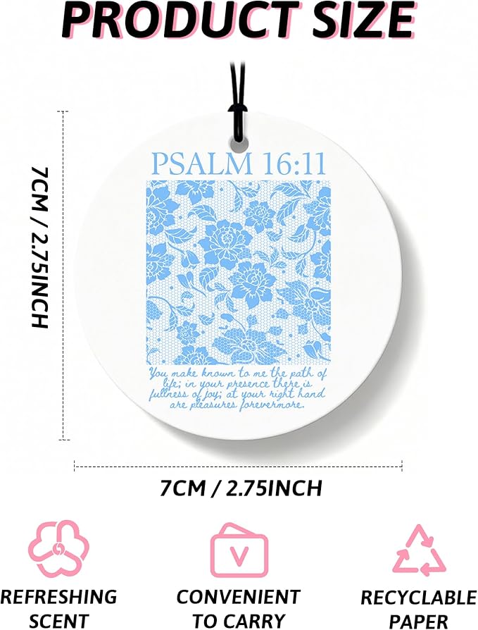 Blue Christian Round Car Air Freshener 4 Pcs, Girly Blue Bow Floral Religious Hanging Air Freshener for Cars Closet Drawer Bo