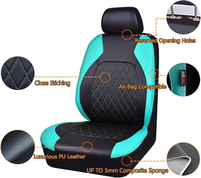 Universal Deluxe Pu Luxury Vinyl Faux Leather Car Seat Covers Full Set, Airbag Compatible, Breathable, Fit for Cars, Trucks, 