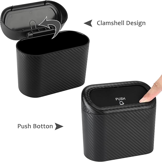 Accmor Car Trash Can with Lid, 2 Pack Mini Vehicle Trash Bin Car Dustbin Garbage Organizer Holder with Trash Bag, Small Hanging Leakproof Auto Storage Bag Container (Carbon Fiber)