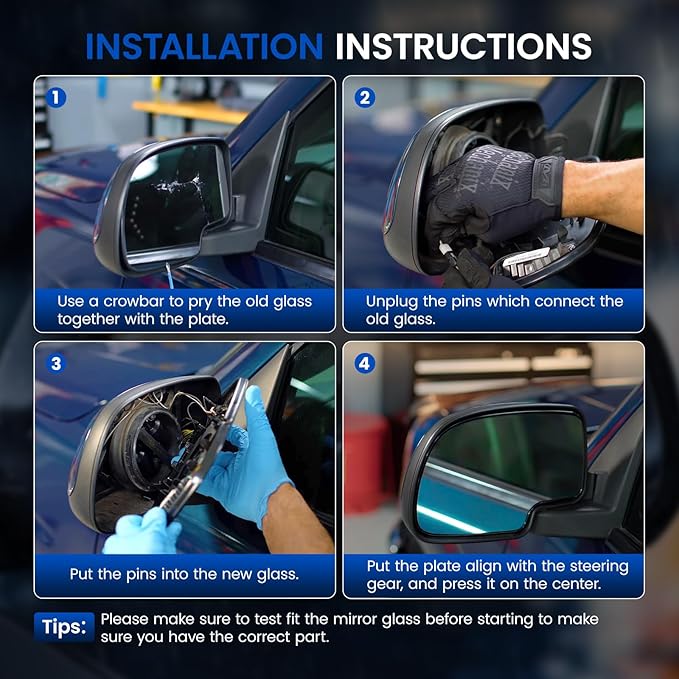 Driver Left Side Heated Mirror Glass Compatible With Ford F150 2011 2012 2013 2014, Driver Left Exterior Side Blind Spot Mirror Glass with Rear Holder Replaces BL3Z-17K707-E BL3Z17K707E