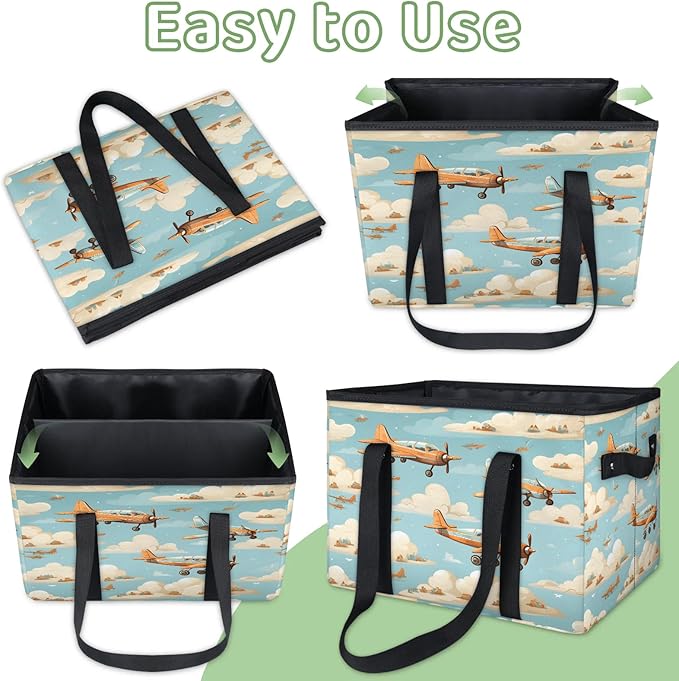Reusable Grocery Bags Heavy Duty Shopping Bags Foldable Large Tote Bags with Long Handles & Hard Bottom