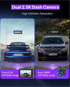 Dash Cam Front and Rear, 2.5K Dual Dash Camera W/ 64GB Card,3" IPS Screen Dash Cam Built-in 5G WiFi, Car Camera with G-Sensor