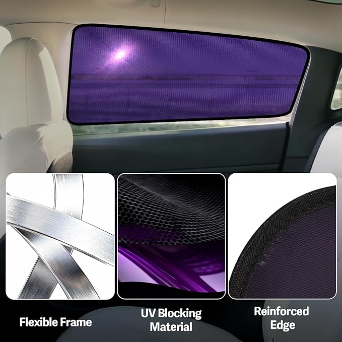 ZATOOTO Tesla Model 3 Car Window Shade for Baby, Bluish-Purple Static Cling Car Shades for Rear Window | Block Harsh Sunlight | UV Protection | Rear Window Sun Shade with Storage Bag | 2018-2025 |