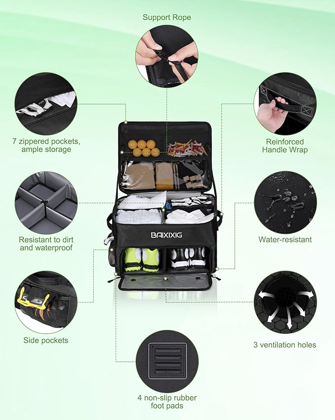 Golf Trunk Organizer, Waterproof Car Golf Locker with Separate Ventilated Compartment for 2 Pair Shoes, Golf Storage for Balls, Tees