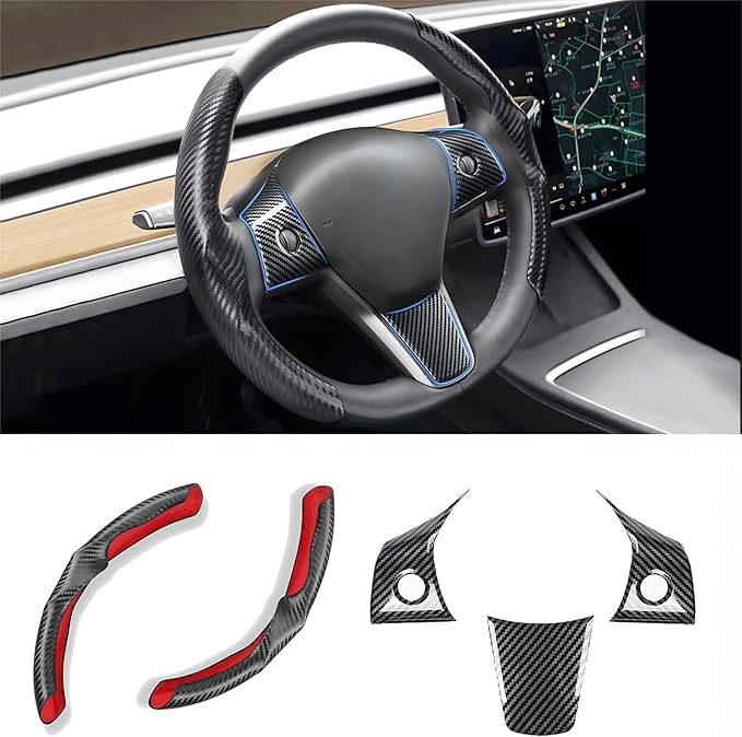 for Tesla 2017-2023 Model 3 and 2020-2024 Model Y Steering Wheel Cover Trim Interior Decoration Protection Accessories(M3/My-Black 5pcs)