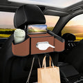 7-In-1 Car Seat Back Organizer with Cup Holders, Tissue Box, Garbage Can&Hooks, Multifunctional Headrest Storage Organizer, Headrest Cup Holder for Backseat, Car Accessories for Trips, Travels(Brown)
