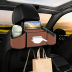 7-In-1 Car Seat Back Organizer with Cup Holders, Tissue Box, Garbage Can&Hooks, Multifunctional Headrest Storage Organizer, Headrest Cup Holder for Backseat, Car Accessories for Trips, Travels(Brown)