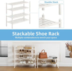 2 Tier Bamboo Shoe Rack Storage Organizer for Closet, Multifunctional Stackable Free Standing Shoe Shelf Organizer for Small 