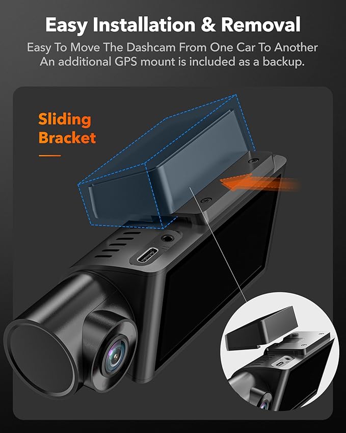 WOLFBOX i07 3 Channel Dash Cam Built-in WiFi GPS, 4K Dash Camera Front and Inside, 1440P+1080P+1080P Triple Car Camera with 3