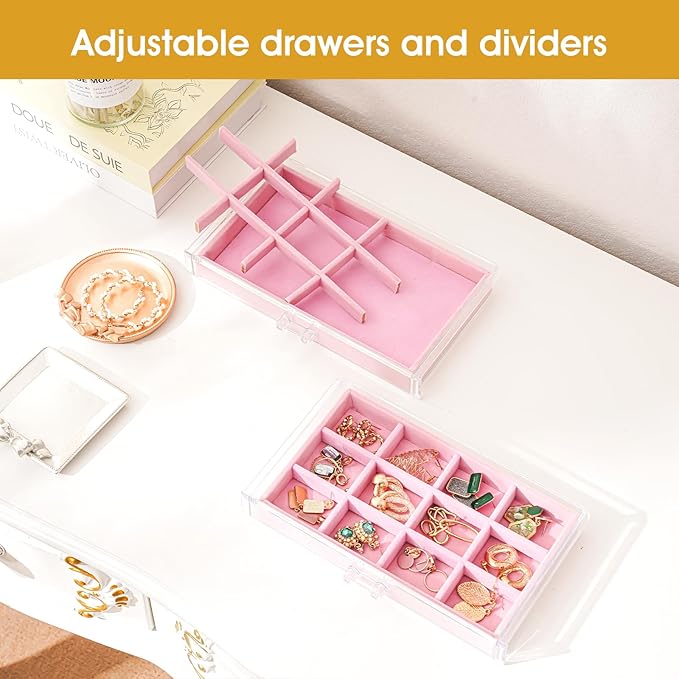 ProCase Earring Holder Organizer Jewelry Box with 8 Drawers, Acrylic Clear Earring Case with Adjustable Velvet Trays for Wome
