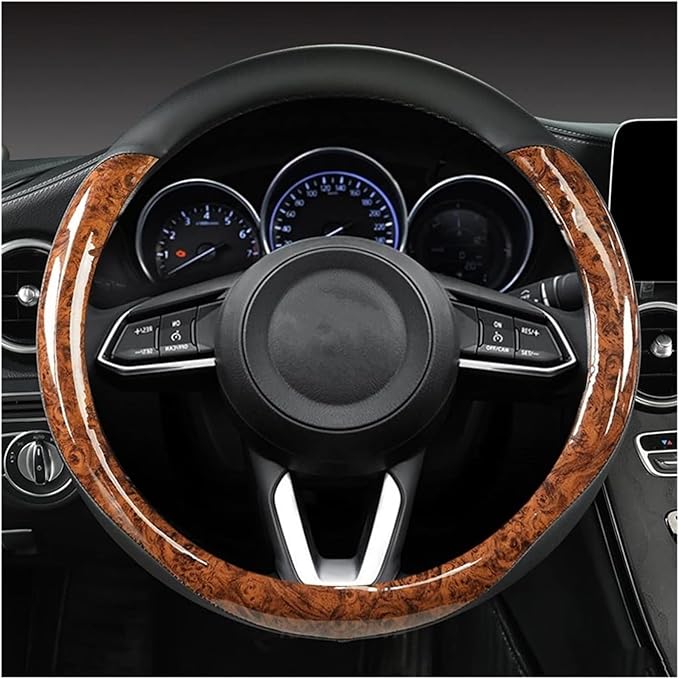 Wood Grain Steering Wheel Cover Microfiber Leather Breathable Anti Slip Universal Protector 14.5-15 inch Car Interior Accesso