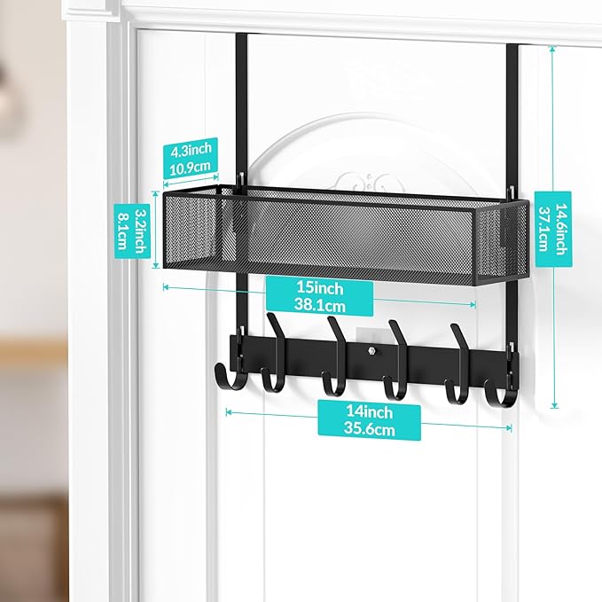 LUCYCAZ Over The Door Hooks - Over Door Organizer, Door Hanger Towel Rack with Mesh Basket & Wreath Hanger, Behind Door Stora