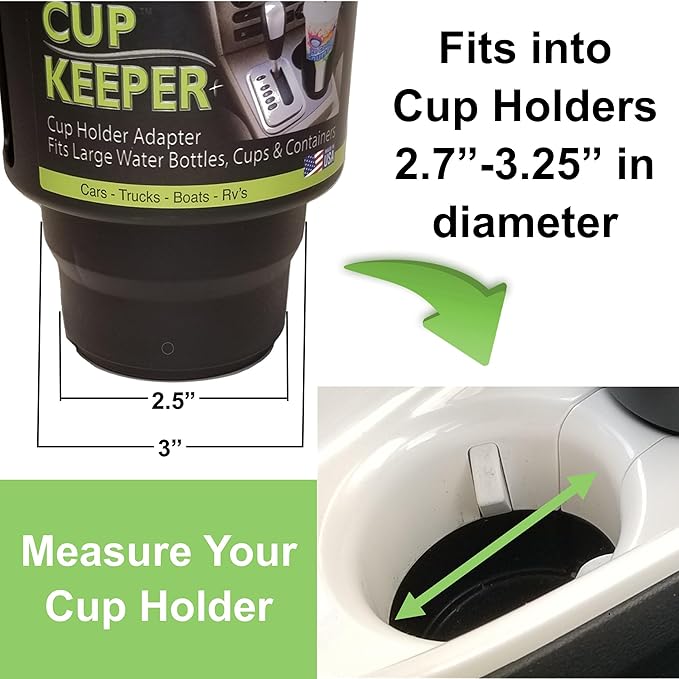 Cup Keeper Plus Car Cup Holder Adapter Expands to Hold Larger Beverage Containers up to 3.7" Diameter/Fits 32 oz Hydro Flask,