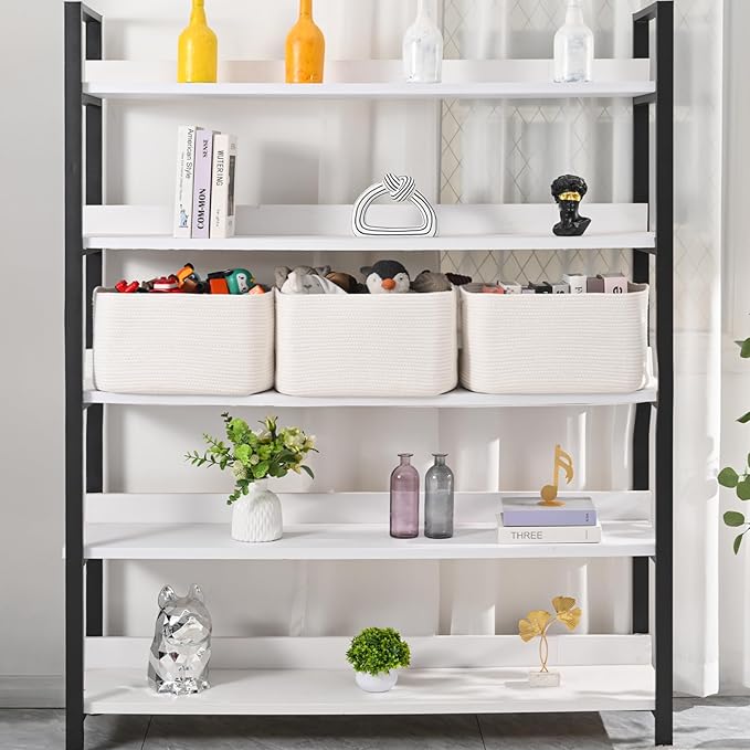 ICERZCZ Large Storage Baskets for Organizing Shelves, Woven Cotton Rope Bins for Baby Nursery Organization, Book Toy Towel Or