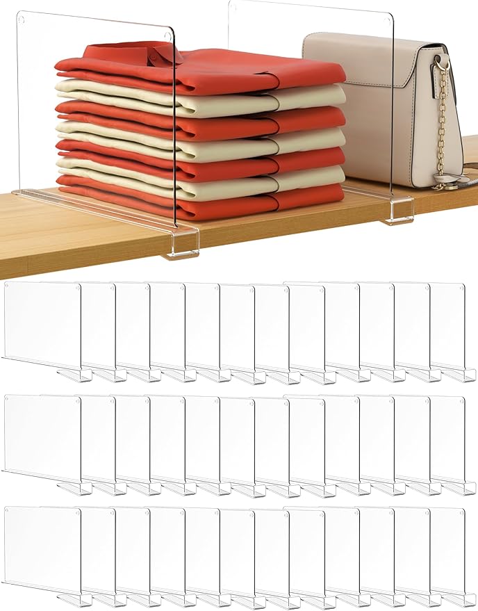 HBlife 36 Pack Clear Shelf Dividers, Vertical Purse Organizer for Closet Perfect for Sweater, Shirts, Handbags in Bedroom and