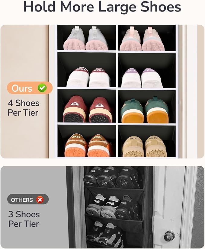 ULG Over The Door Shoe Organizer for Closet Fit 24-32 Pairs with Large Deep Pockets, Narrow Shoe Rack for Door Hanging Boots 