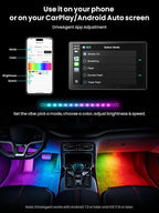 Car LED Lights Interior, 16M Colors APP & CarPlay Control, Music Sync Ambient Lighting Kit, Auto-On/Off，Voltage Protection, Brightness Dimmer 12V DC LED Strip Lights for Car, Truck, SUV