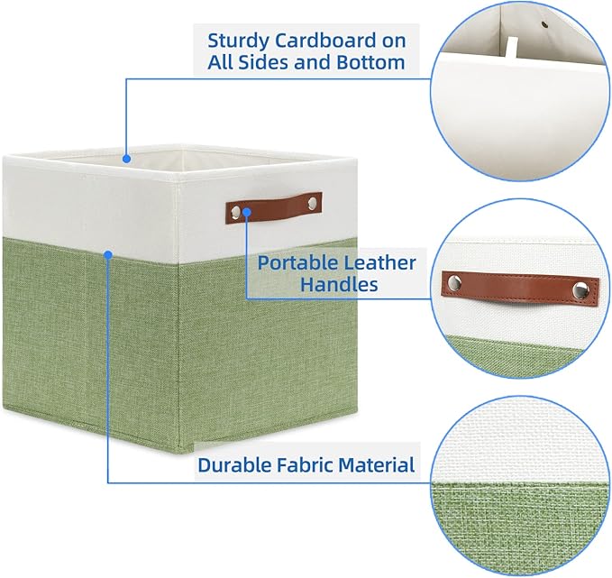 Temary 12 Inch Fabric Storage Cubes Storage Bins with Leather Handles, 4 Pack Cube Baskets Bins for Organizing Closet, Foldab