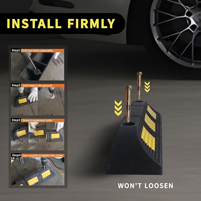Parking Stopper for Garage Parking Aid 2 Pack Block, Car Truck Curb Floor Parking Lot Wheel Tire Stops Bumpers with Bolt Installation, Rubber Vehicles Aid Gadgets