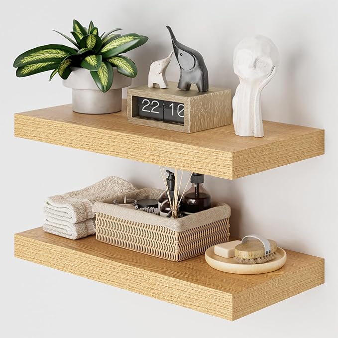 Heimlove 12" Deep Floating Shelves for Wall, 24 Inch Shelf Bathroom Shelves Set of 2, Mounted Shelves for Books Living Room L