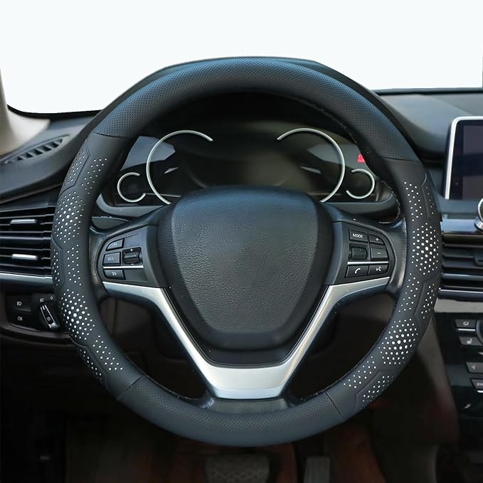 Leather Steering Wheel Cover for Chevy Silverado 1500 2500 3500, for GMC Sierra 1500 2500 3500, for Toyota RAV4 Corolla Camry