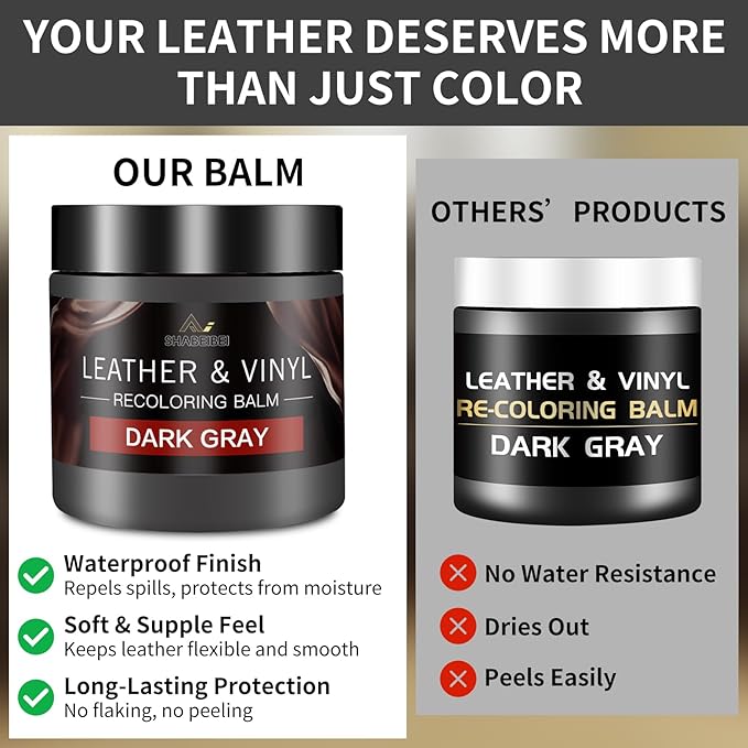 Leather Recoloring Balm with 100ml Mink Oil, Dark Gray Leather Repair Kit and Scratch Remover for Furniture, Car Seats, Sofas