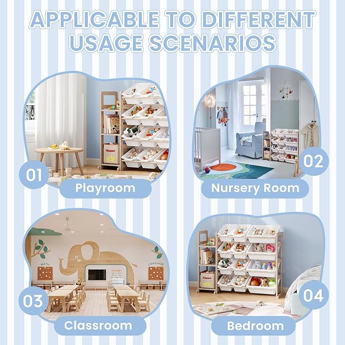 Toy Storage Organizer - Toy Organizers and Storage with Bookshelf, Toy Storage Shelf with 3 Shelves and 12 Storage Bins, Kids