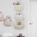 TeoKJ Over the Door Hanging Basket, 3-Tier Woven Cotton Wall-Mounted Storage Organizer Bag Decorative Hanging Nursery Baskets