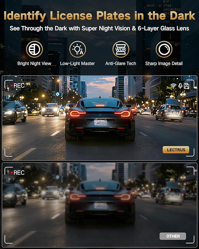 4K Dash Cam Front and Rear Inside, 3-Channel Cars Camera Dash with 170° Wide Angle, Free 64GB SD Card, 5.8GHz WiFi, Night Vis