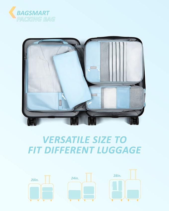 BAGSMART 6 Set /4 Set/2 Set Compression Packing Cubes for Travel, Lightweight Luggage Organizer Bags, Durable Space Saver Bag