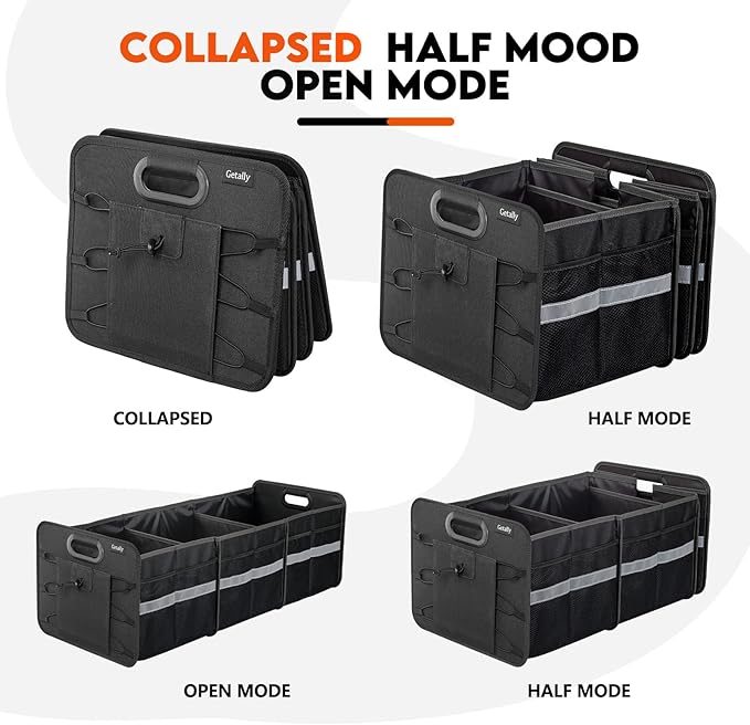 Trunk Organizer for Car, Collapsible Trunk Organizer with Multi Pockets, 3 Compartments Storage Organizer for Car SUV, Truck, S