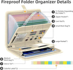 Fireproof Accordion File Organizer, Portable Expanding File Folder with Waterproof Zipper&Labels, Khaki Document Organizer wi